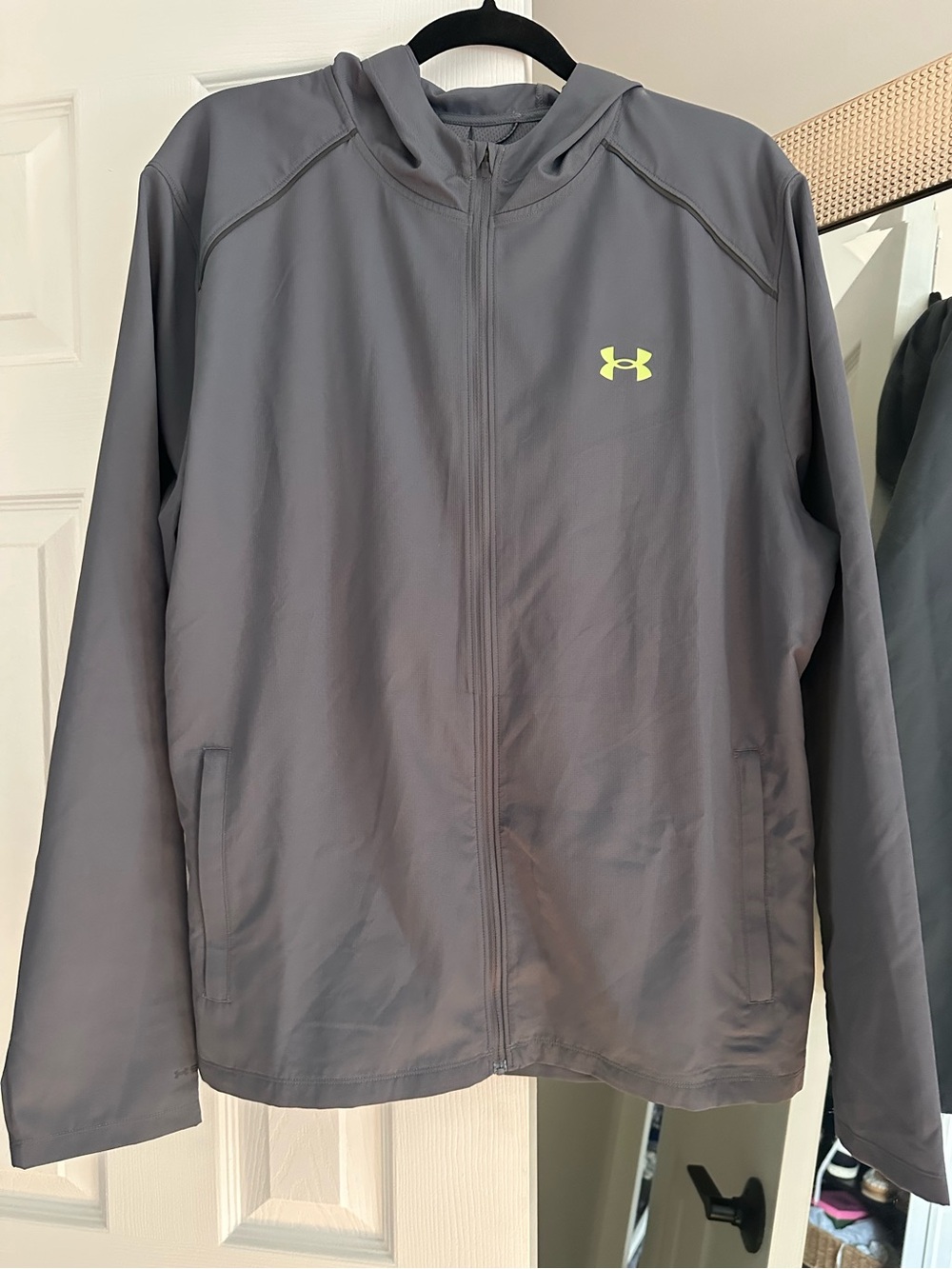 Under Armour Men's Gray Hooded Performance Zip Jacket with Neon Logo